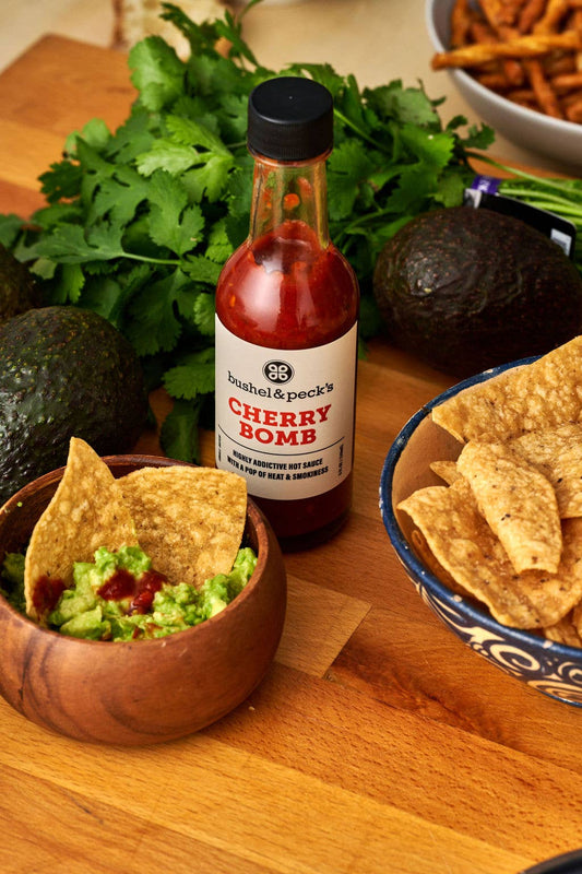 Bushel & Peck’s Cherry Bomb Hot Sauce: 10 Ounce Bottle