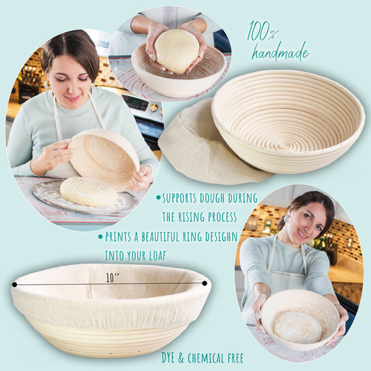 10" Round Bread Proofing Basket Rattan bowl w/cloth Liner