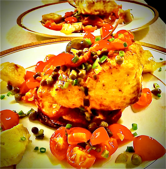 Cod with Lemon, Capers and Tomatoes