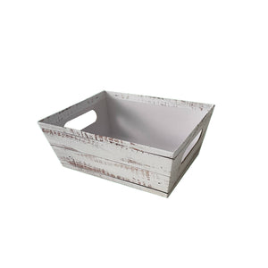 Distressed White Wood Market Tray -  9" x 7" x 3 1/2"