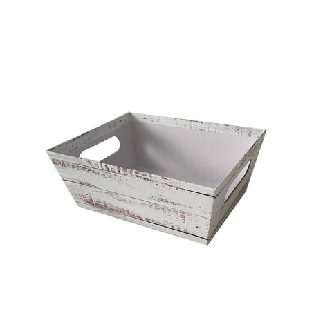 Distressed White Wood Market Tray -  9" x 7" x 3 1/2"