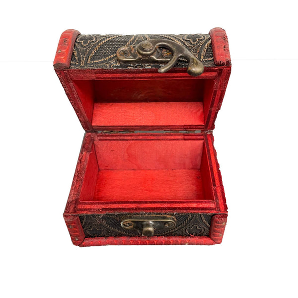 Mini Wood Treasure Chest Vintage Handmade  Box with lid