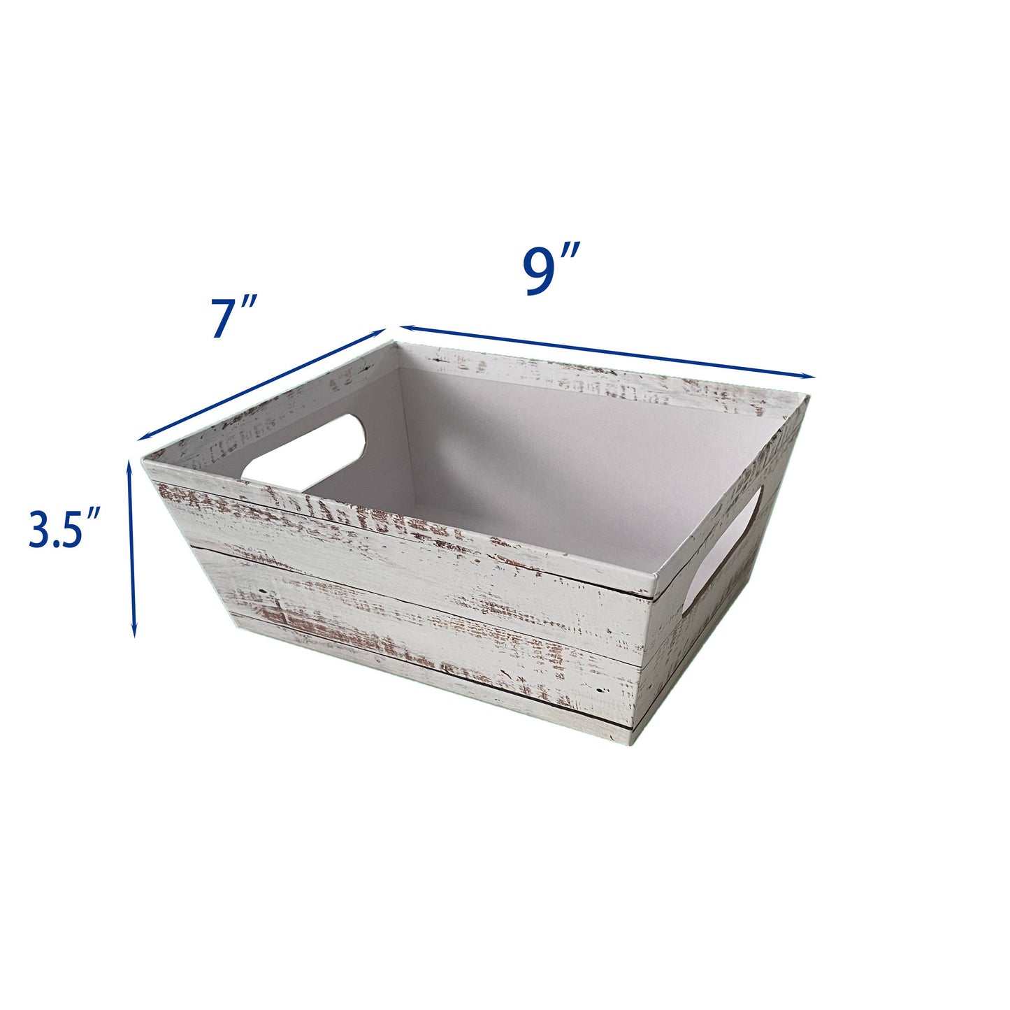 Distressed White Wood Market Tray -  9" x 7" x 3 1/2"