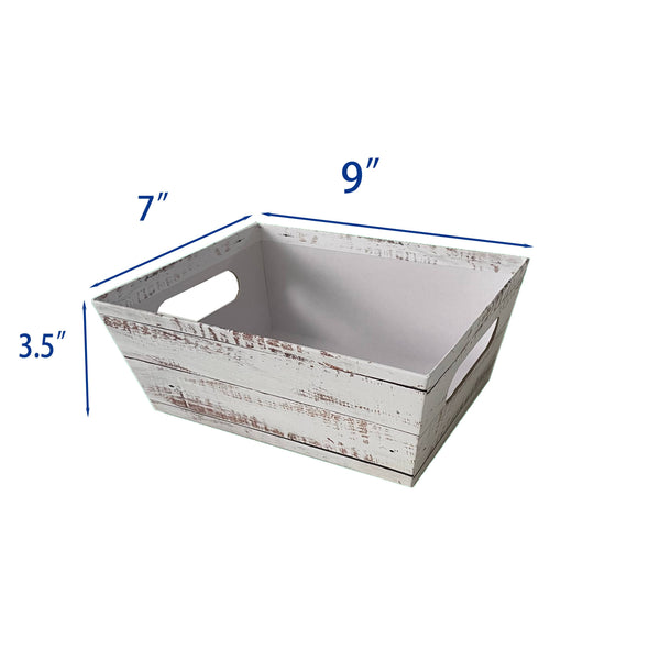 Distressed White Wood Market Tray -  9" x 7" x 3 1/2"